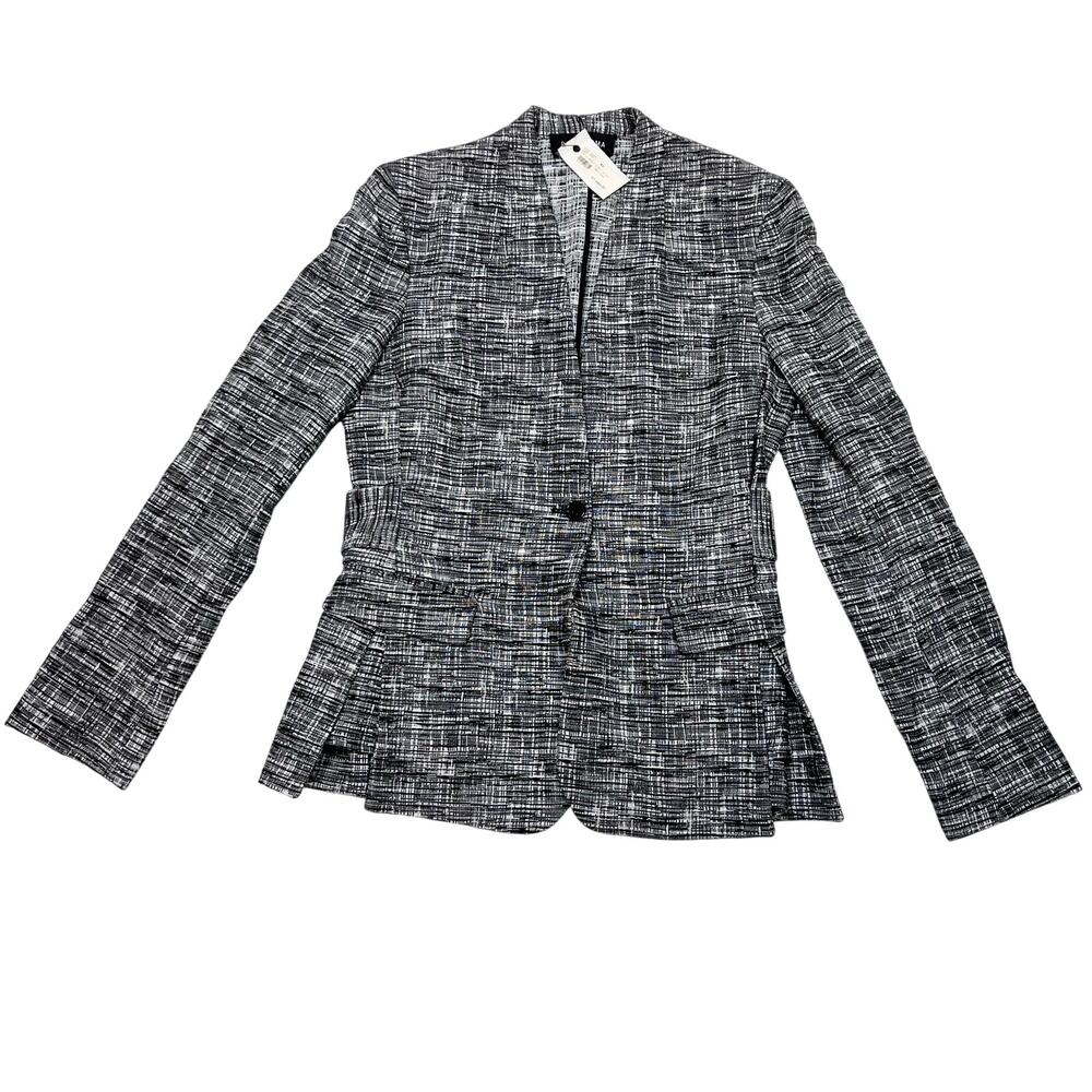 Damir Doma Jaus Classic Jacket Belt Women 40 Black White Plaid Tweed Cotton New